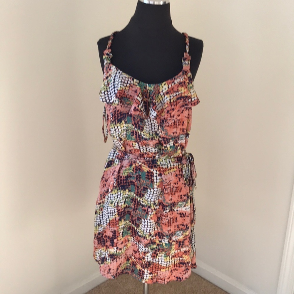 NWT! JOY JOY PEACH Combo Ruffled Size S Dress